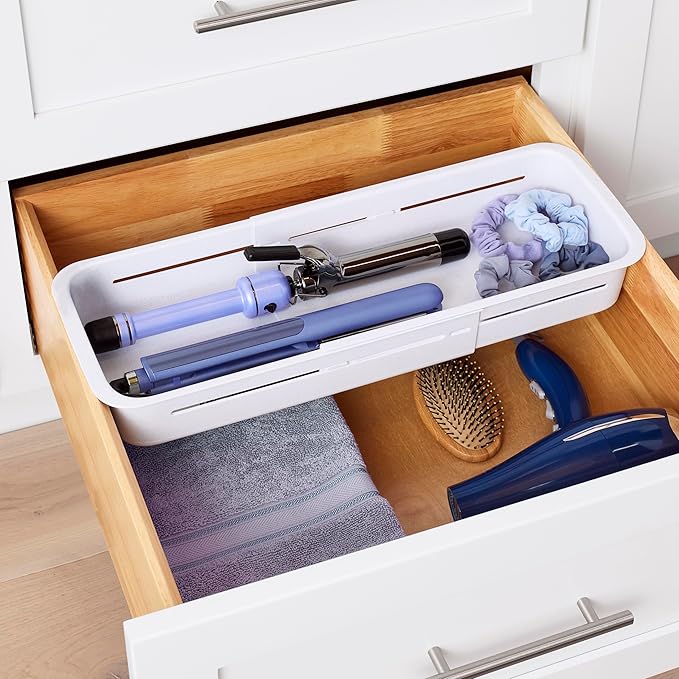 YouCopia DrawerFit® Sliding Drawer Bin, Expandable and Adjustable Kitchen Storage Organizer, Speckled White