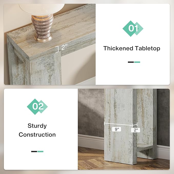 Tribesigns 70.9-Inch Extra Long Console Table, Farmhouse Wood Sofa Table Behind Couch, Narrow Entryway Accent Table for Living Room, Hallway, Entrance, Foyer (Distressed White)