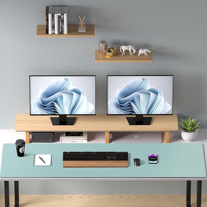 Aothia Leather Desk Pad Protector, Mouse Pad, Office Desk Mat, Non-Slip PU Leather Desk Blotter, Laptop Desk Pad, Waterproof Desk Writing Pad for Office and Home (48"x17", Light Blue)