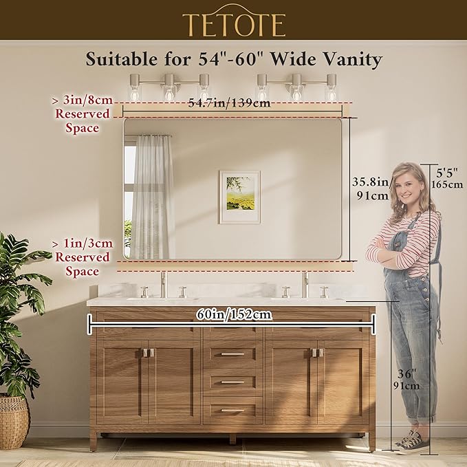 TETOTE 55 x 36 inch Brushed Nickel Mirror