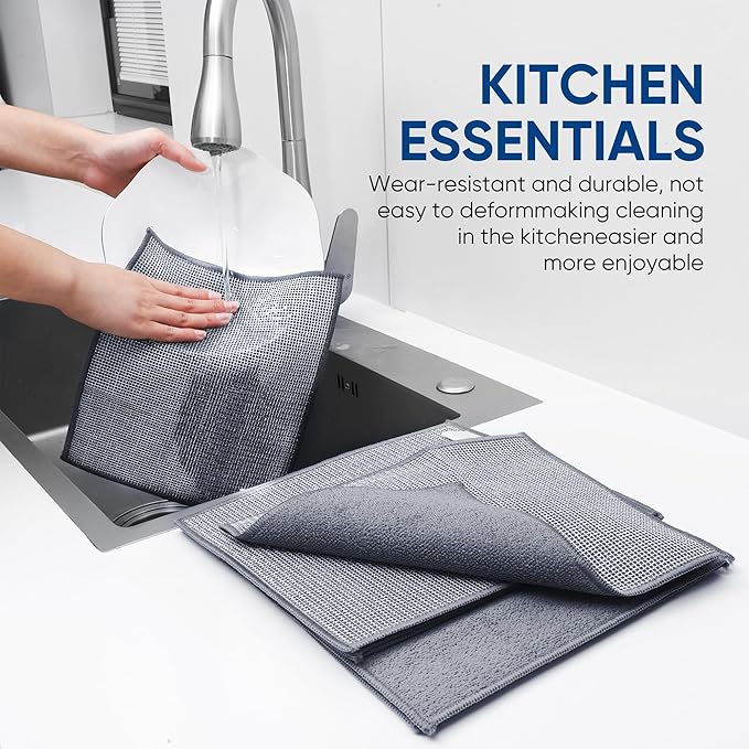 Forggon10 Pcs New Upgrade 2-Layer Non Scratch Wire Dishcloth,Wire Dishwashing Rag, Non-Scratch Wire Dishwashing Rags for Wet and Dry, Kitchen Cleaning Dish Rags for Cookware,Sinks, Dishes,Stove