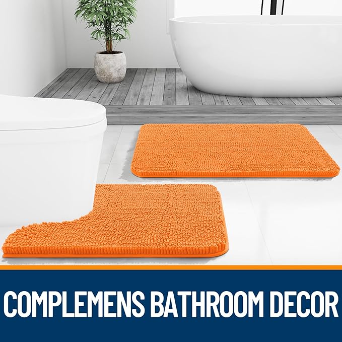 OLANLY Bathroom Rugs 44x24, Extra Soft Absorbent Chenille Bath Rugs, Rubber Backing Quick Dry, Machine Washable Bath Mats for Bathroom Floor, Tub and Shower, Home Decor Accessories, Orange