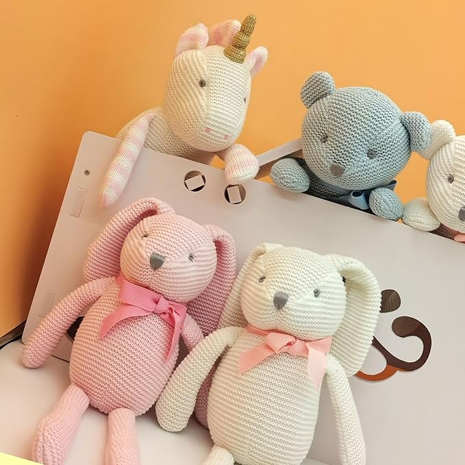 100% Organic Cotton Baby Toys Pink Bunny Rabbit Stuffed Animal for Newborn 7.1"