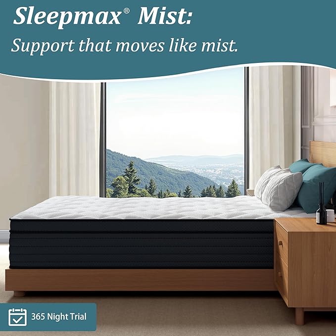 Sleepmax King Mattress 10 Inch - Deep Sleep Hybrid Mattress Pain Relief - Bed in a Box Extra Lumbar & Hip Support - Fiberglass-Free, CertiPUR-US Certified, 365-Night Trial