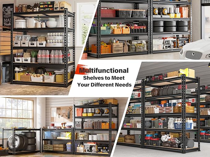 REIBII 72" H Garage Shelving 5 Tier Garage Storage Shelves 2000LBS Metal Storage Shelves Heavy Duty Shelving Storage Shelving Unit for Warehouse Pantry Basement Craft 72''*35.5''*11.8'' 2 Pack