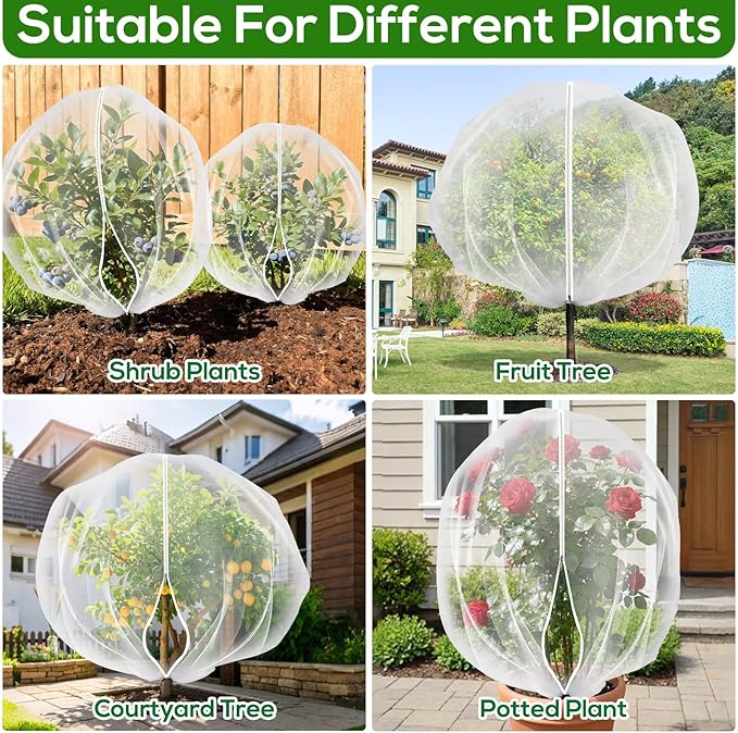 5.9 x 5.9 ft Fruit Tree Netting Cover with Zipper and Drawstring,Gardens Insect Netting Plant Cover Transparent Birds Plant Barrier Flowers Fruit Mesh Screen for Preventing Deer Squirrel Bug