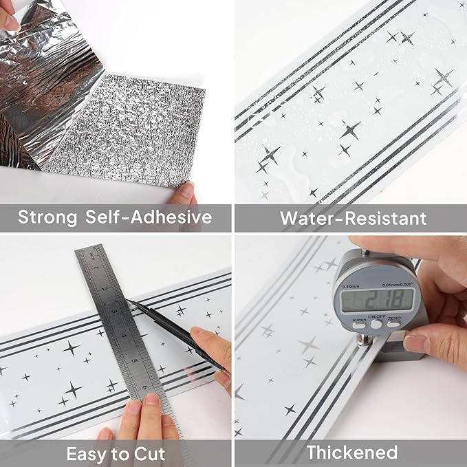 Thick Peel and Stick Wallpaper Borders, 3.93" x 196.8" PVC+XPE Mirror Border
