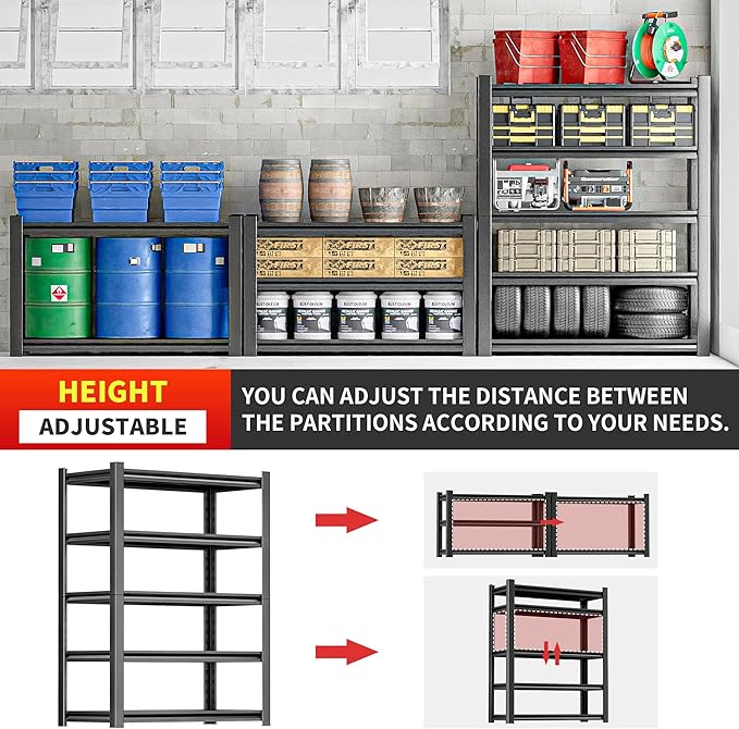 Garage Shelving,Storage Shelves,Adjustable 5 Tier Metal Heavy Duty Racks,Tool Utility Shelf Industrial for Garage Warehouse Basement,18" D x48 Wx78 H
