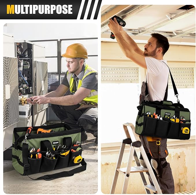 18-Inch Large Tool Bag, 16-Pocket Portable Tool Box Organizer Storage, Heavy Duty Tactical Toolbag with Big Zipper, Travel Carry Toolbox, Father Day Dad Men Electrician Contractor Welding Gift