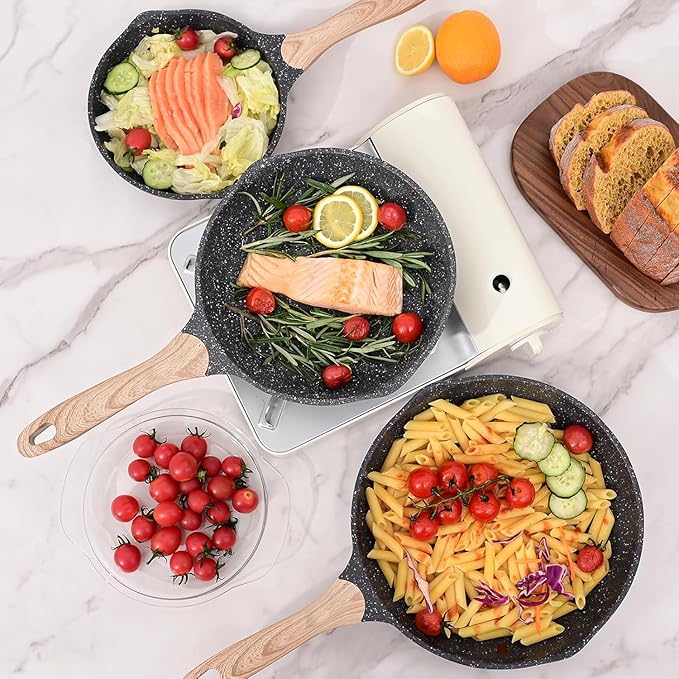 JEETEE Pots and Pans Set Non Stick 23pcs, Healthy Kitchen Cookware Sets, Induction Cooking Set W/Gray Frying Pans, Saucepans, Sauté & Griddle & Crepe Pan (PFOA, PFAS, PFOS Free)