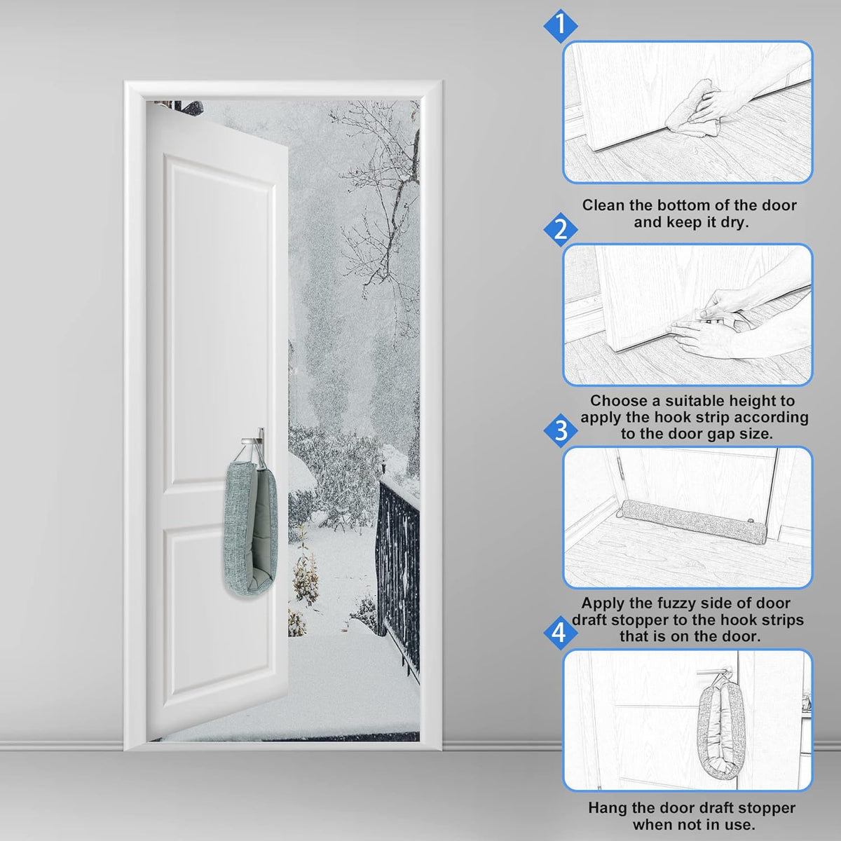 NABOWAN Weighted Door Draft Stopper - Triangular Gap Filler Blocks Bottom Up to 3”, Under Door Draft Blocker Reduce Hot Cold Air Wind Noise for Easy Install, Save Energy, Home Room Essentials, 30”Gray