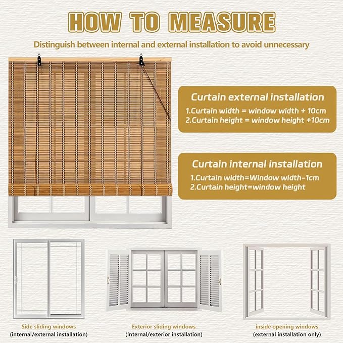 48x72 Inch Bamboo Blinds for Interior Windows, UV Protection Roman Bamboo
