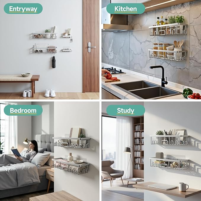 Veken Shower Caddy 6-Pack, Family Choice Award Winner, Large Wall Mounted Shower Rack, Bathroom Shelves Over Toilet, Organizer Storage Accessories with Soap Dish&Toothbrush Holder