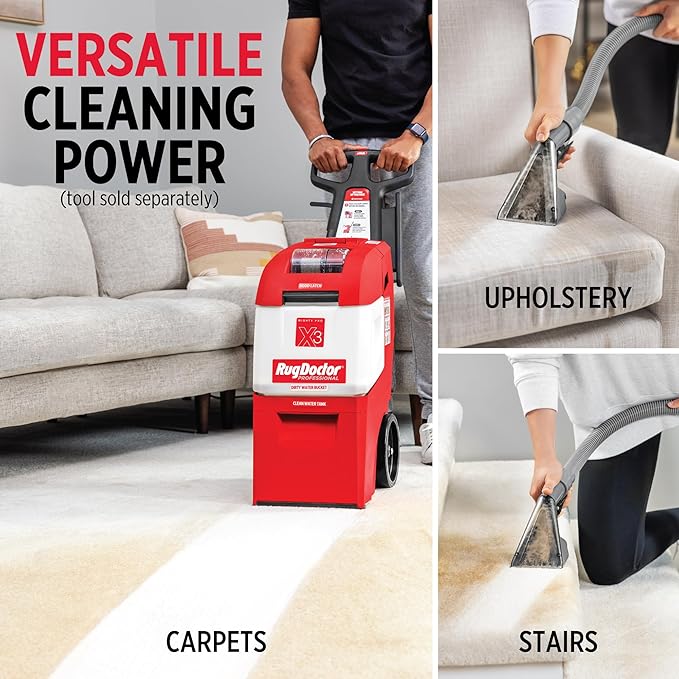 Rug Doctor Mighty Pro X3 Commercial Carpet Cleaner – Large Red Pet Pack, Includes 48 oz. Pet Carpet Cleaner Solution, Commercial Carpet Cleaning Machine, Powerful One Pass Cleaning System