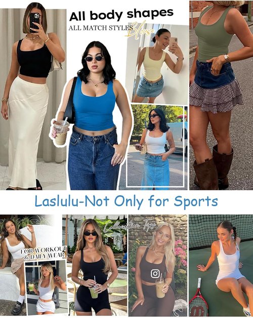 LASLULU Women's Long Line Sport Bra - Padded Athletic Crop Tank for Yoga & Gym Workouts