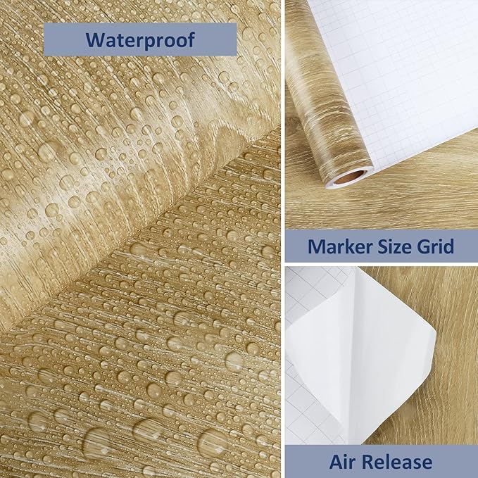 WESTICK Glossy Brown Wood Contact Paper Self Adhesive Wooden Wallpaper Kitchen