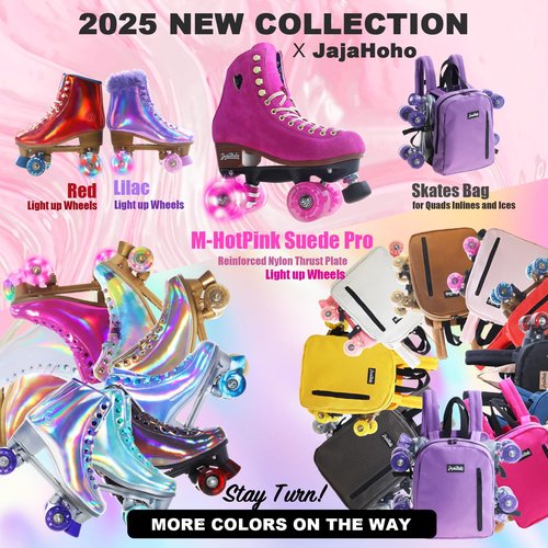 JajaHoho Roller Skates for Women, Holographic High Top Classic Rollerskates, Shiny Double-Row Purple Four Wheels Quad Skates for Girls Indoor & Outdoor (Lilac, Size 9)