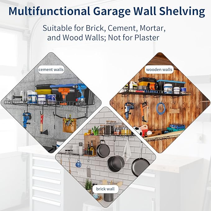 4 Pack Garage Wall Shelf, Wall Mounted Storage Shelves, Heavy Duty Metal Shelves