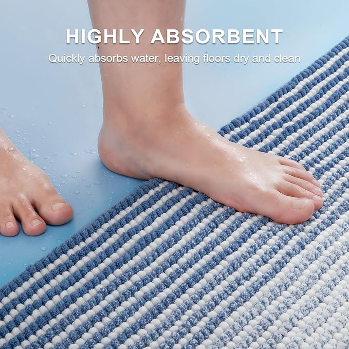 BSICPRO Bathroom Rugs and Mats Sets, 2 Piece Thick Absorbent Chenille Bath Mat Rug Set Non Slip, Soft Shaggy Bath Room Floor Mats for Bathroom, Machine Washable (Sky Blue, 24" x 70" Plus 20" x 32")