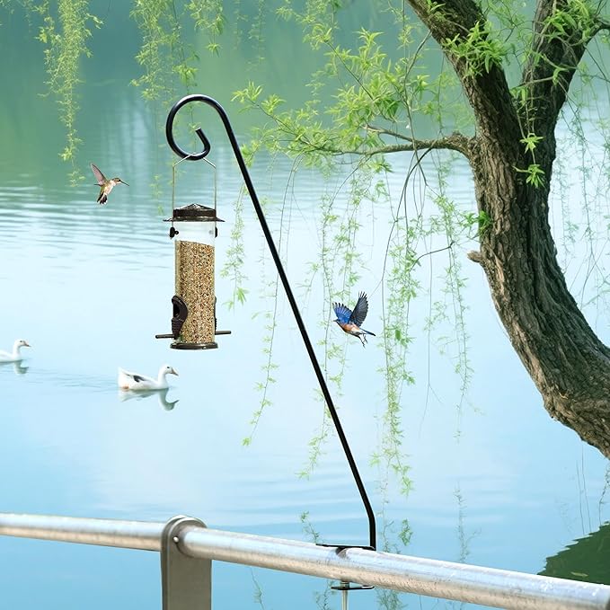MIXXIDEA 2 Packs Heavy Duty Deck Rail Pole Deck Hook, Extensible and Adjustable Deck Hook for Hanging Bird Feeder, Plants, Suet Baskets,Wind Chimes,Lanterns