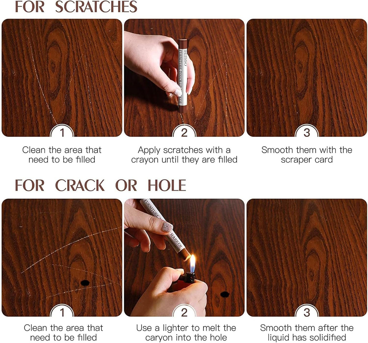 DEWEL Furniture Markers Touch Up, Upgrade Wooden Furniture Repair Kit, Premium Wood Scratch Repair Markers and Wax Sticks for Wood Stains Scratches Hardwood Floors Tables, Set of 17