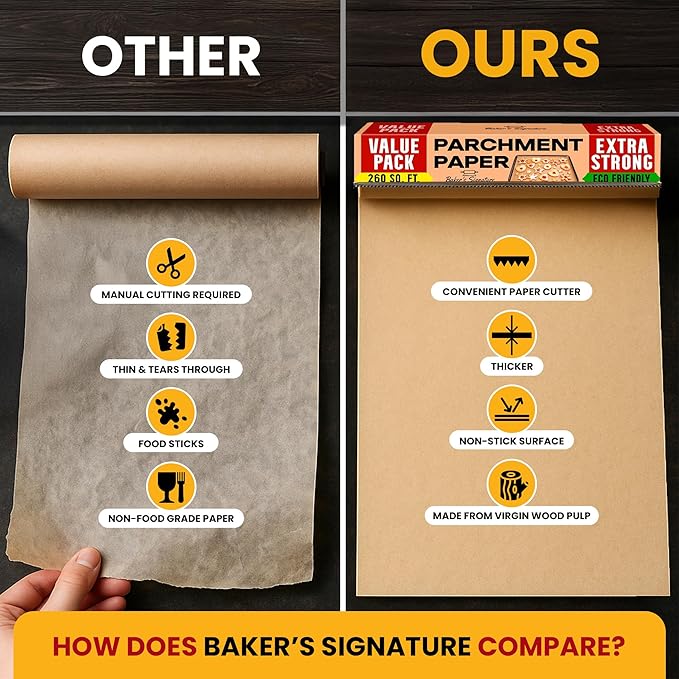 260 Sq.Ft Unbleached Parchment Paper for Baking – Roll with Cutter, Heavy Duty Non-Stick Brown Parchment for Baking, Cooking, Grilling, Steaming and Air Fryer, 15in x 210ft by Baker’s Signature