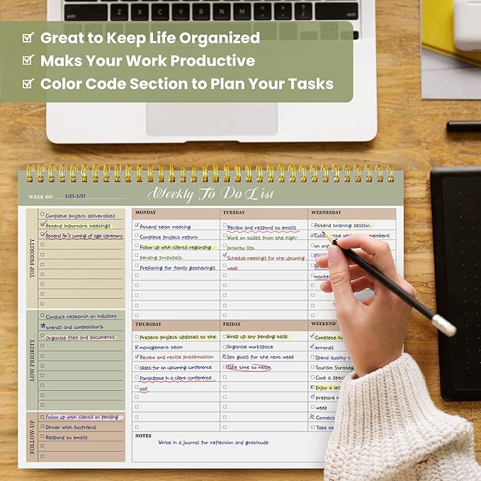 Weekly To Do List Notepad with 52 Undated Sheets(8.5"×11")- Undated Weekly Planner Notepad for Office Desk Accessories and Supplies - Forest Shades