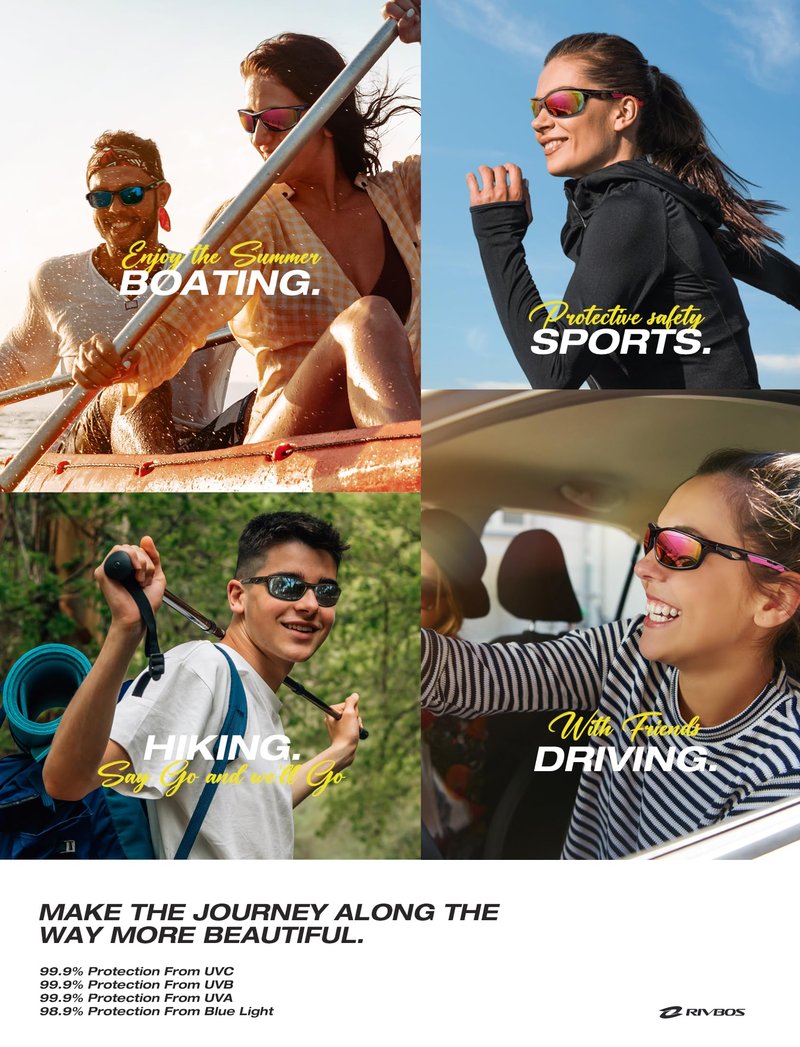 RIVBOS Polarized Sports Sunglasses Driving Sun Glasses Shades for Men Women Cycling Baseball Running RB833-black Rainbow Lens