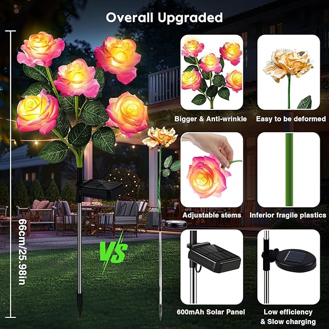 Solar Lights Outdoor Waterproof for Garden Decor, 4 Pack Solar Garden Lights for Outside, Outdoor Solar Lights for Yard with Solar Flowers Lights, Solar Powered Yard Decorations