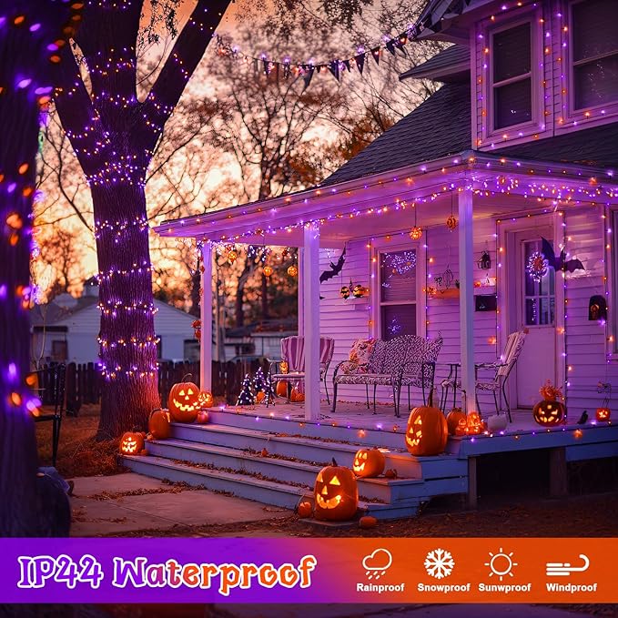 JMEXSUSS Orange and Purple Halloween Lights: 132ft 400 LED String Lights Plug in - Halloween Lights Indoor Outdoor for Yard Tree Porch