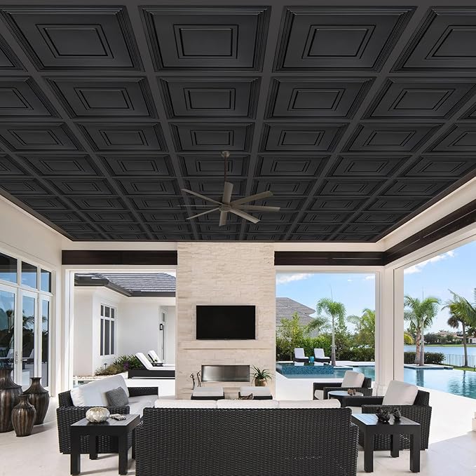 STICKGOO Black Drop Ceiling Tile 2ft x 2ft, Ceiling Panel High-Grade PVC