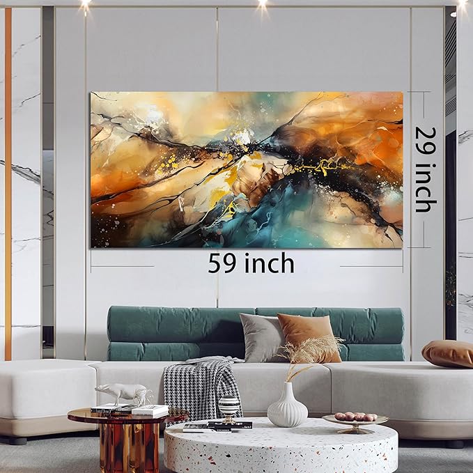 Large Wall Paintings for Living Room - Yellow Pictures Wall Decor - Abstract Wall Art for Office Ready to Hang Size 29" x 59"