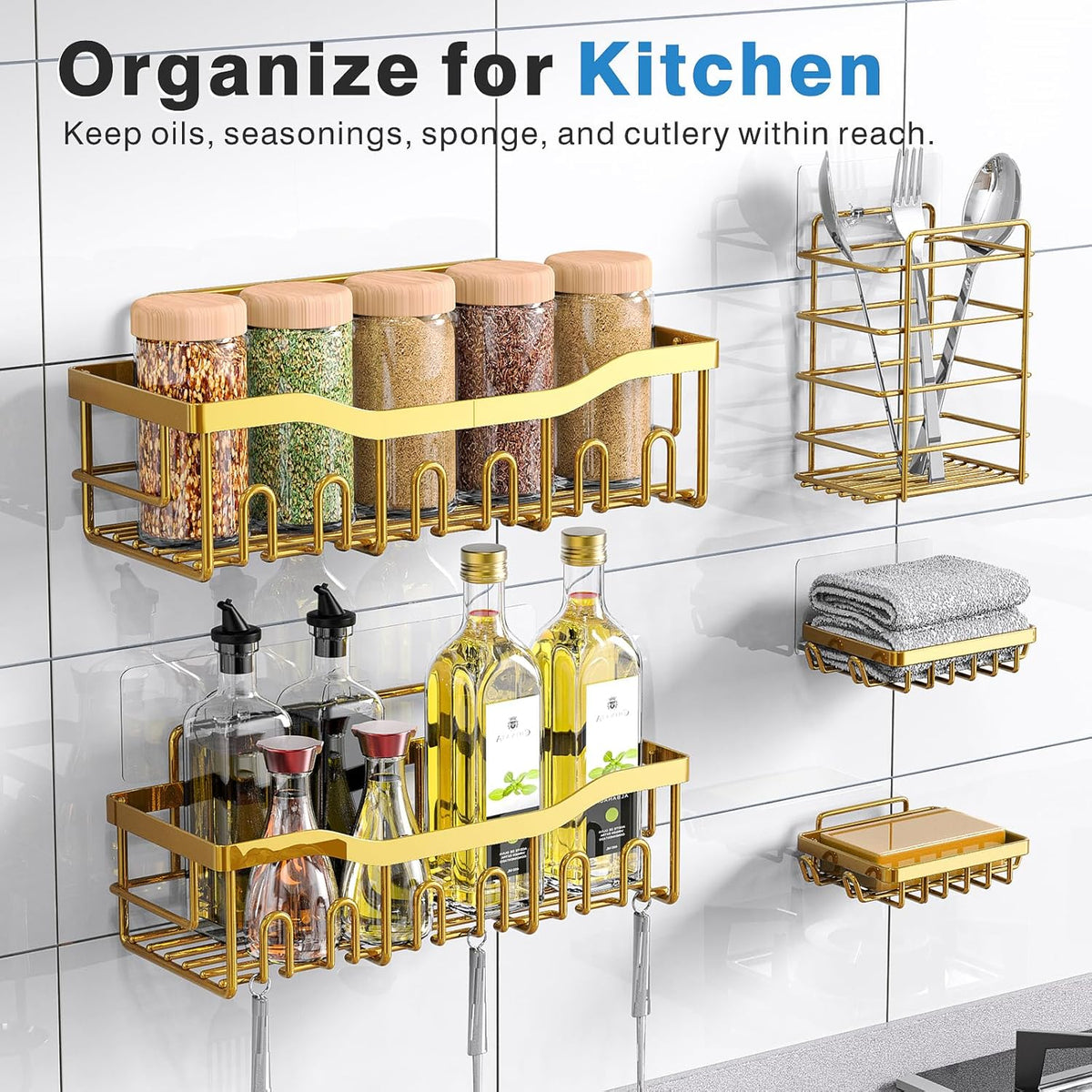 EUDELE 5-Pack Rustproof Stainless Steel Shower Caddy – No Drill Adhesive Bathroom Organizer with Large Capacity, Spacious Shower Shelves for Inside Shower, Kitchen & Home Decor Storage-XL Size
