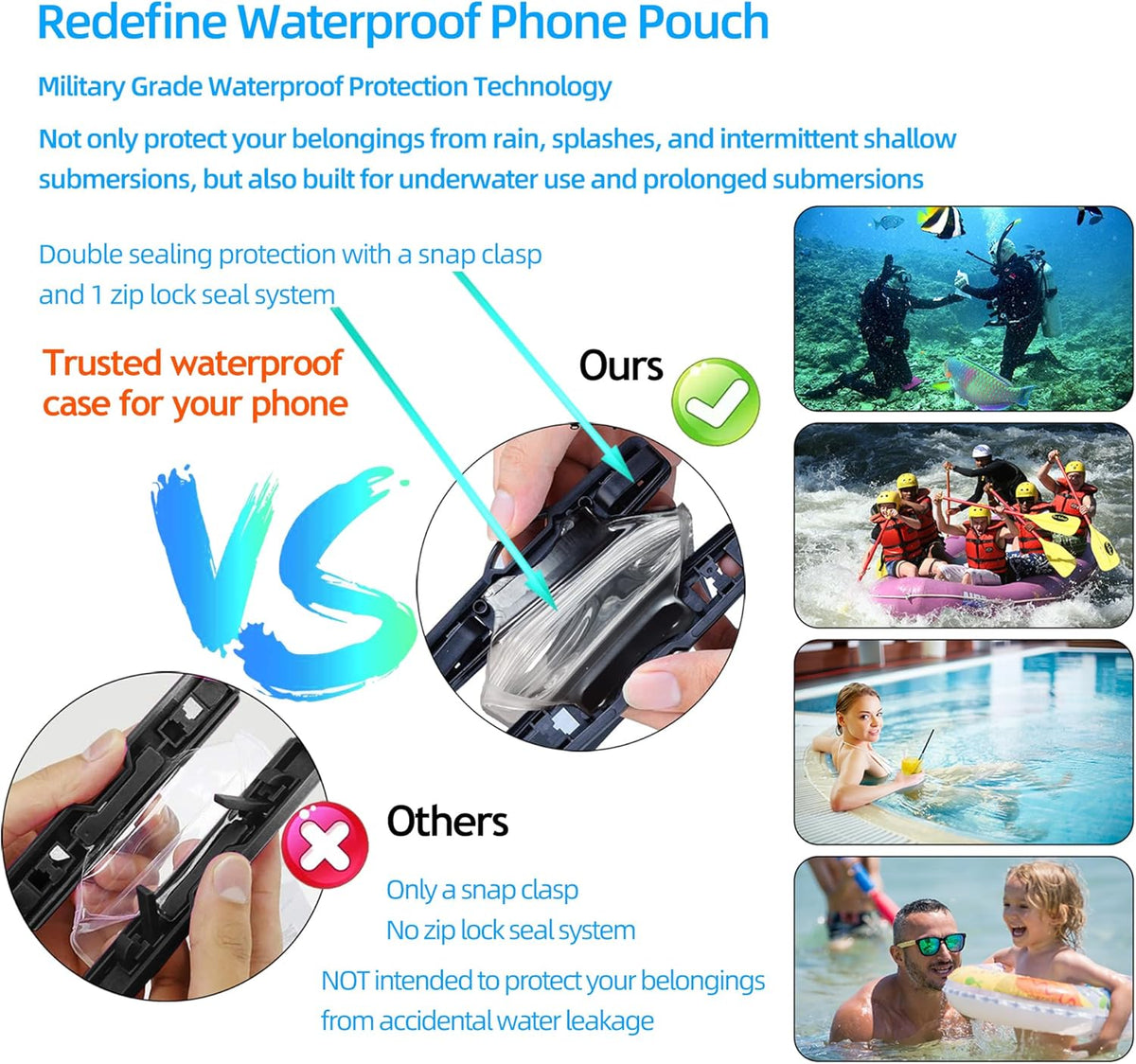 AiRunTech Waterproof Fanny Pack - IPX8 Dry Bag with Phone Pouch for iPhone 16/15/14/13/12/11 Pro Max | Perfect for Snorkeling, Beach, and Swimming
