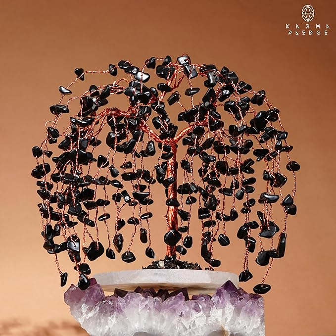 Black Obsidian Crystal Tree of Life Chakra Healing, Home and Office Desk Decor, Feng Shui Bonsai Trees for Postive Energy, Money, Good Luck, Christmas Decor, Spiritual Birthday Gifts for Women, Mom