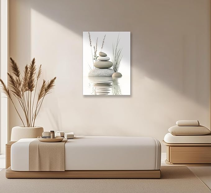 KBIERQN Zen Stone Canvas Wall Art Stacked Stones in Water Poster Print Tranquil