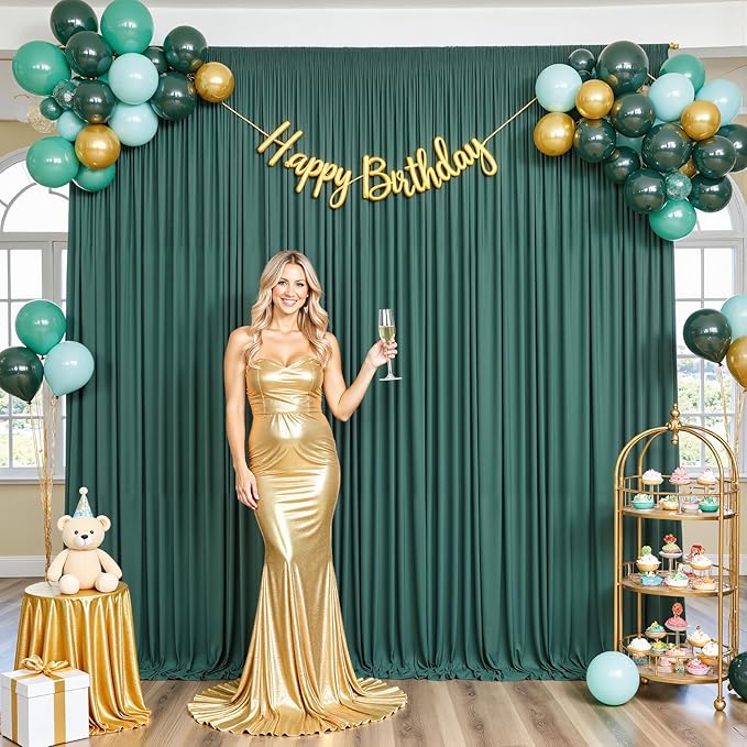 4 Panels Hunter Green Backdrop Curtain for Parties Wrinkle Free Dark Green Photo Curtains Backdrop Drapes Fabric Decoration for Baby Shower Birthday Party Photography 20ft(W) x 10ft(H)