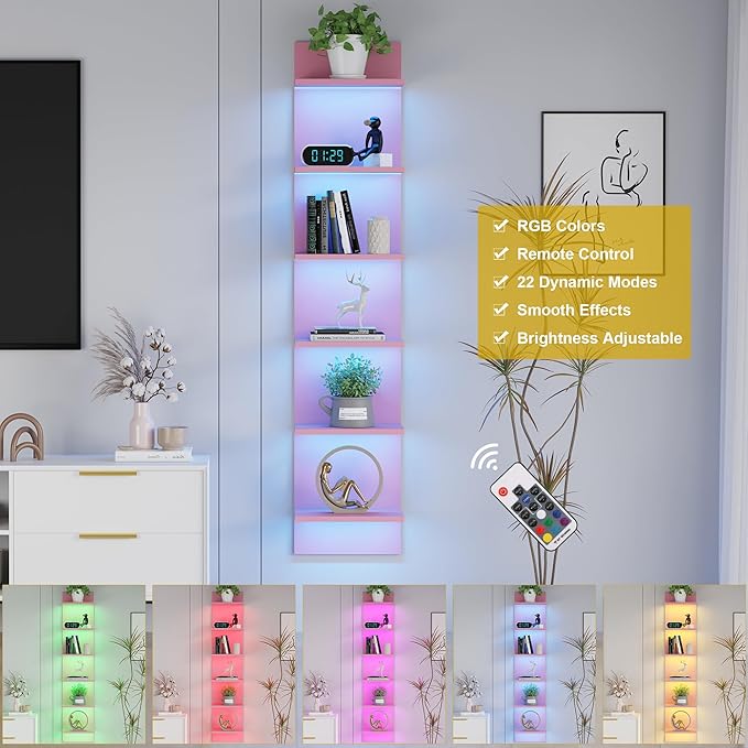 Qupui 6-Tier Wall Shelf with RGB LED Lights
