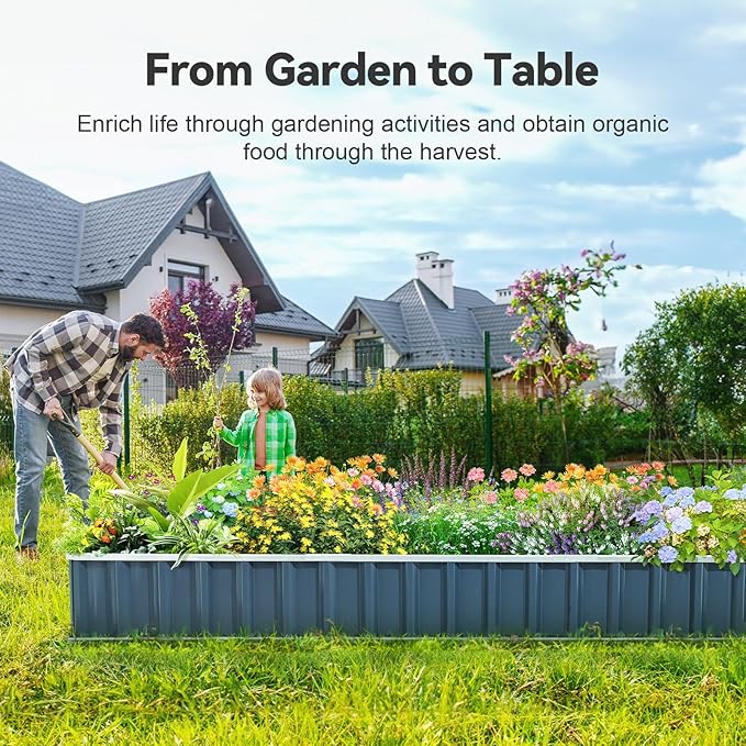 KING BIRD Raised Garden Bed 101" x 36" x 12" 4 Installation Methods for DIY Galvanized Steel Metal Planter Kit Box with 2 Pairs of Gloves (Dark Grey)