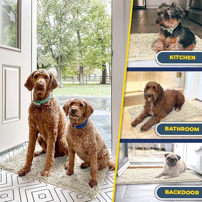 Muddy Mat® | Super Water Absorbent Door Mat Indoor, Microfiber Quick Dry Chenille Entryway Rug, Slip Resistant Front Door Mat, Indoor Mats for Entryway, Machine Washable Pet Rug, Ivory 20" x 48"