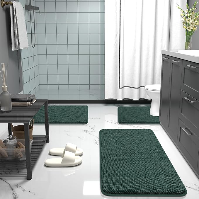 OLANLY Thick Memory Foam Bath Mat Rug 24x16, Extra Soft Absorbent Bathroom Rug, Quick Dry Bath Mats, Non-Slip, Washable Carpet for Bathroom, Tub and Shower, Home Decor Accessories, Blackish Green