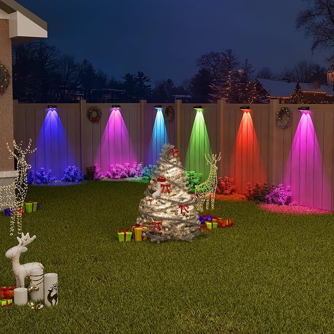 VOLISUN Solar Fence Lights Outdoor 8 Pack, 10 Colors & Color Changing Fence Lights Solar Powered, IP65 Waterproof Solar Lights for Fence, Garden, Patio, Backyard, Railing, Deck, Wall, Pool(Black)