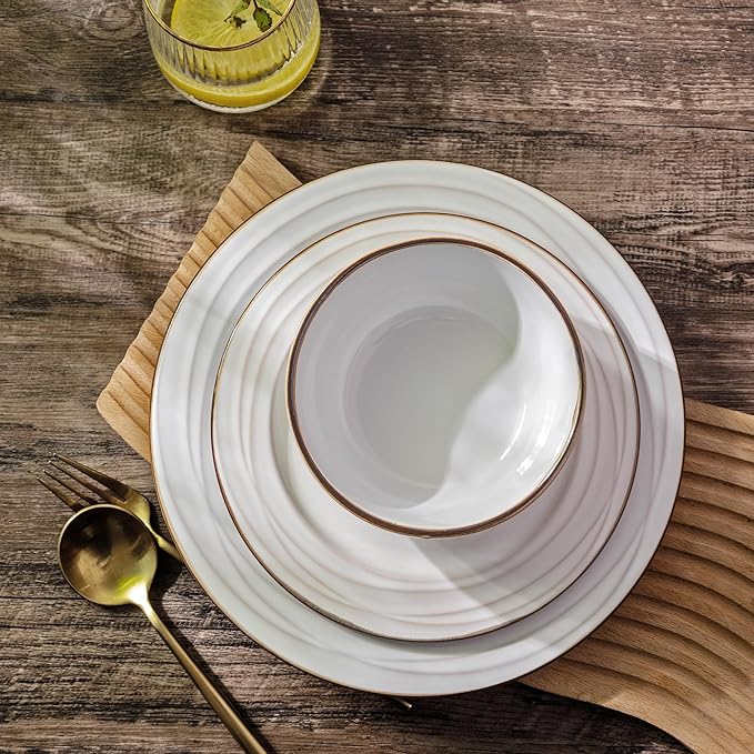 GBHOME Ceramic Dinnerware Sets,18 pcs Embossed Elegant Stoneware Plates and Bowls Sets, Housewarming Wedding Gift | Dishwasher & Microwave Safe | Dishes Set Service for 6
