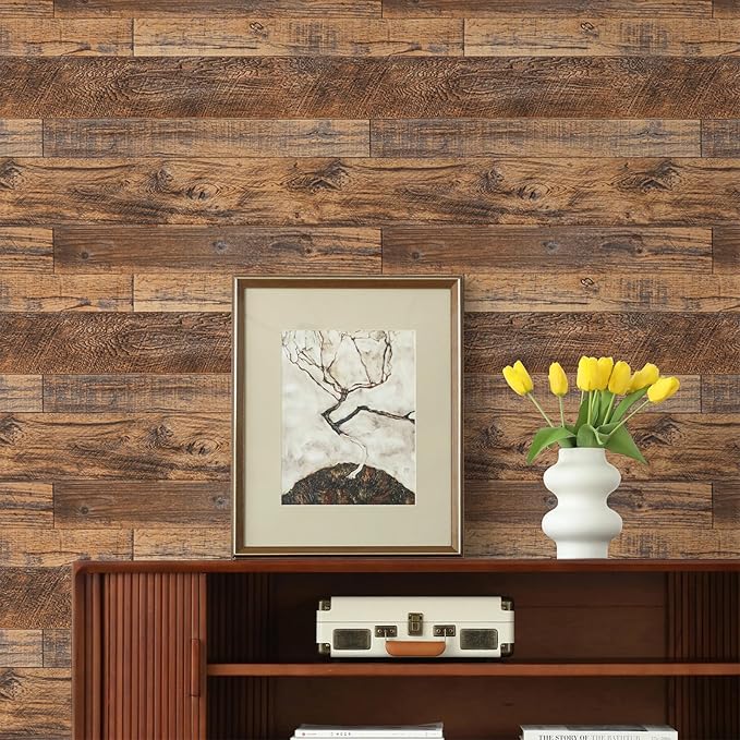 TANONE Wood Contact Paper Peel and Stick Wallpaper, Shiplap Wall Paper Wood