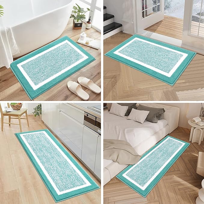 Pauwer 3-Piece Bathroom Shower Rug Set - U-Shaped Toilet Mat, Absorbent Microfiber Plush Bath Mats with Non-Slip Back, Machine Washable Shaggy Bathroom Floor Mats, Teal