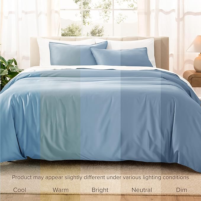 Bare Home 100% Organic Cotton Sateen Duvet Cover Set - Twin/Twin Extra Long - 400 Thread Count - Smooth Sateen Weave - Warm & Luxurious - Duvet Cover (Twin/Twin XL, Dusty Blue)