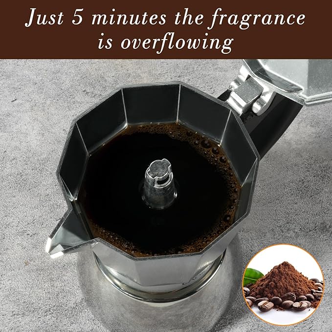 Stovetop Espresso Maker, 3Cup Moka Pot, Espresso Machine Compatible with Induction Cooktops, 150ml Stainless Steel & Aluminum Cuban Coffee Maker for Cafetera Cubana, Silver
