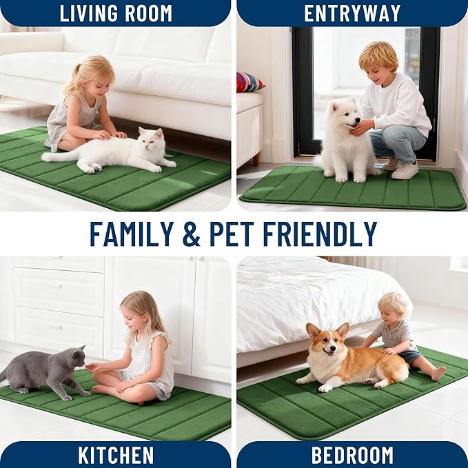 OLANLY Memory Foam Long Bathroom Rugs Runner 47x24, Super Soft Absorbent Bath Mat, Quick Dry, Machine Washable Shower Floor Rugs, Bathmat Carpet, Bathroom Home Decor Accessories, Olive Green