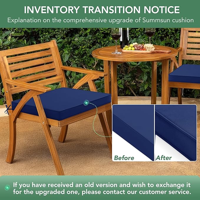 Summsun Outdoor Chair Cushions Set of 6: Waterproof & Fade Resistant Seat Cushion for Patio Furniture - 19 x 19 x 2 Inch Chair Pads with Ties and Hidden Zipper - Patio Chair Cushion Replacement, Navy