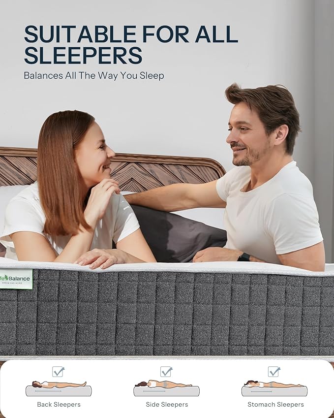 Life Balance Twin Size Mattresses 12 inch, Made in USA Hybrid Mattress in a Box with Individual Pocket Coils, Edge Support, Pressure & Pain Relief, Motion Isolation, Medium Feel, CertiPUR-US, CE-12-T